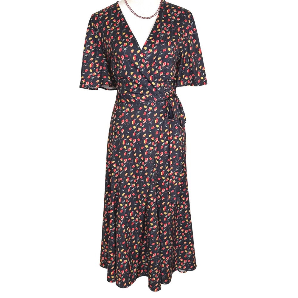 Anthropologie Hutch Floral Kiera Wrap Dress Maxi V-Neck Flutter Sleeve XL Tulips
